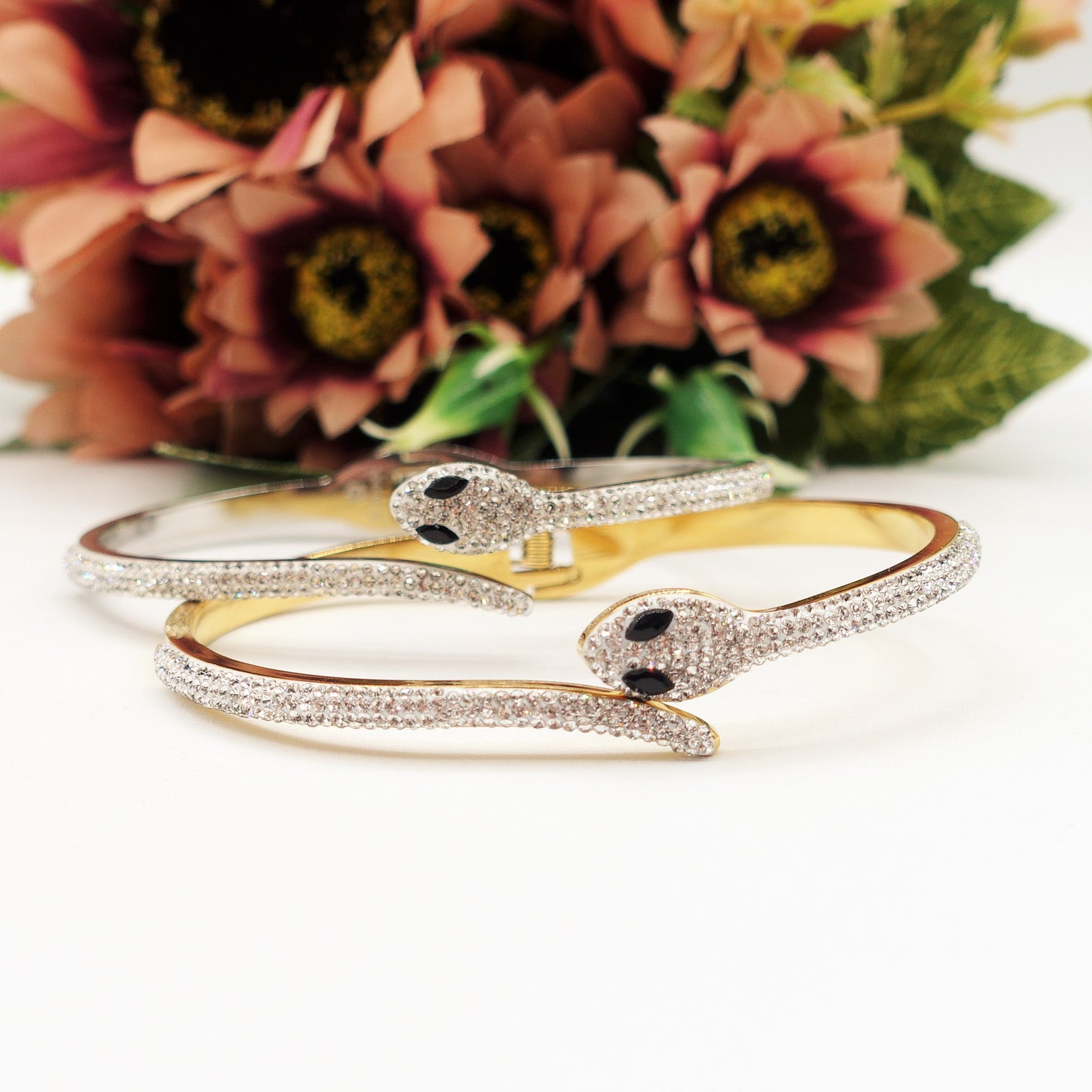 MEDEA~ Acciaio Inossidabile - Bracciale a serpente con cubic zirconia