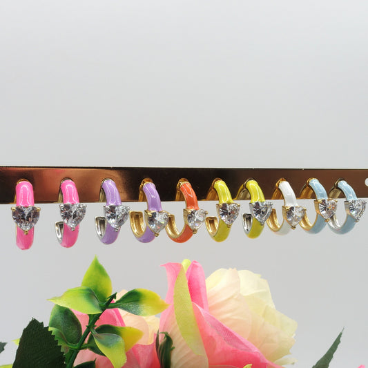 CHERIE FLUO mini - acciaio inossidabile- orecchini a cerchio smaltati con cubic zirconia