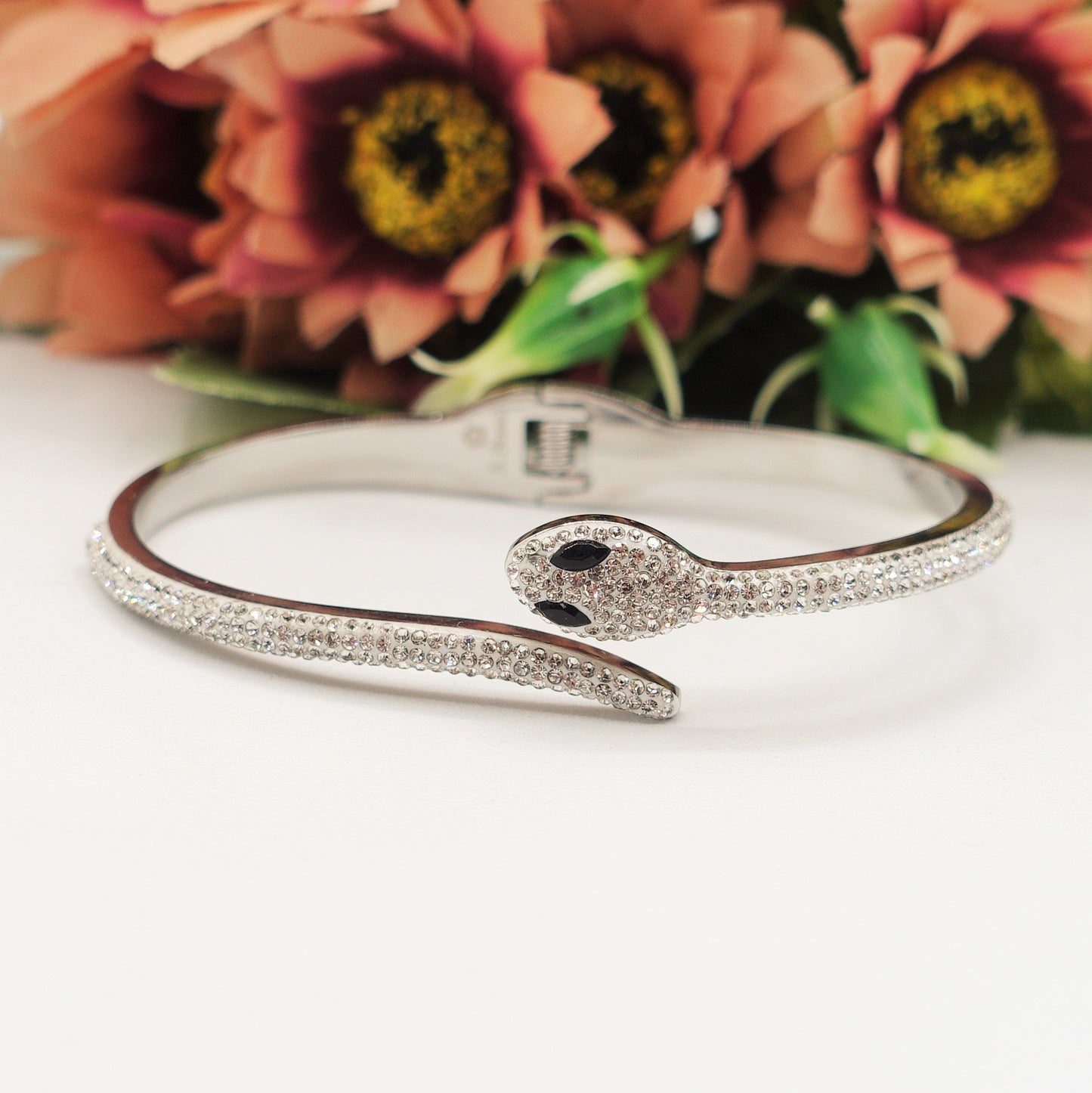 MEDEA~ Acciaio Inossidabile - Bracciale a serpente con cubic zirconia