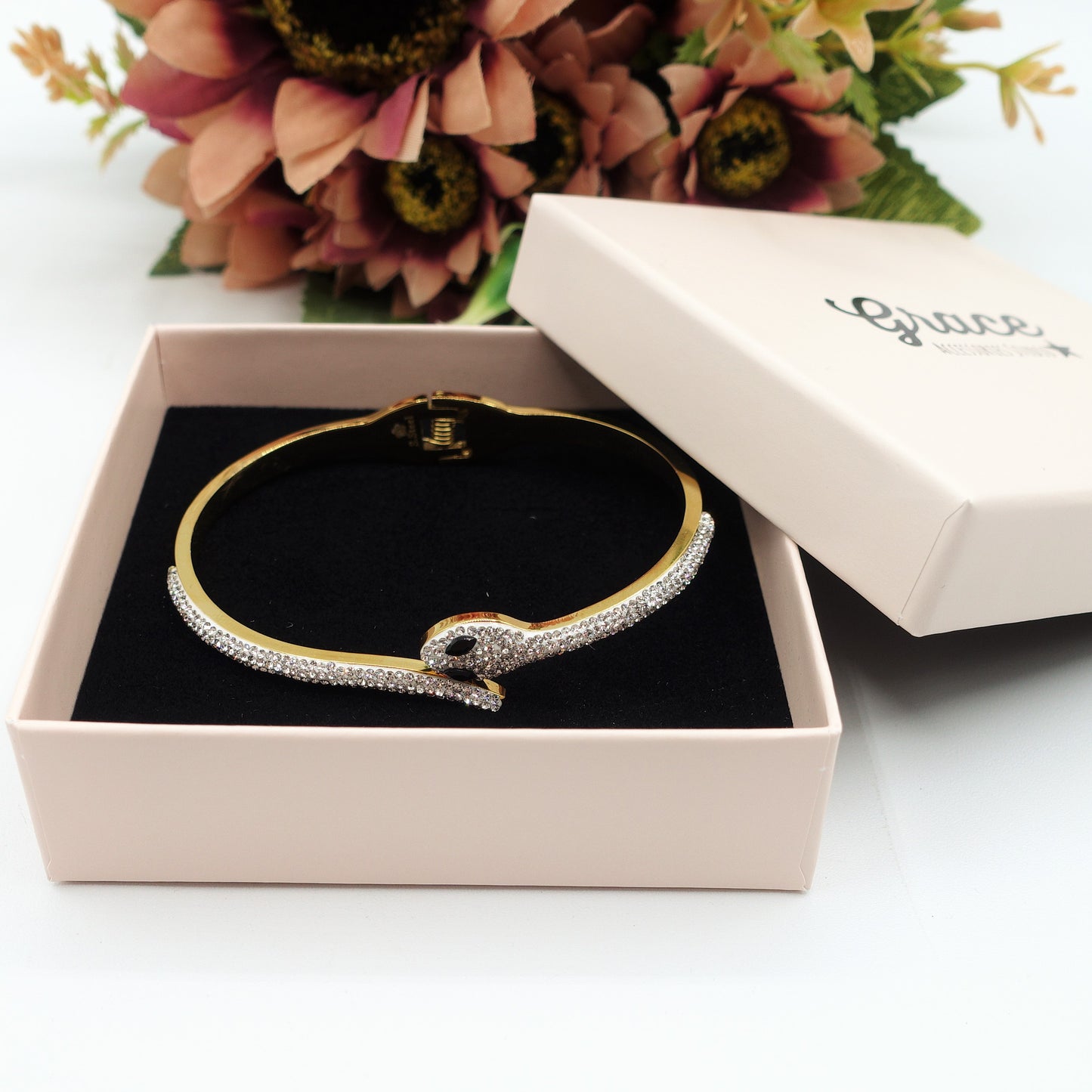 MEDEA~ Acciaio Inossidabile - Bracciale a serpente con cubic zirconia
