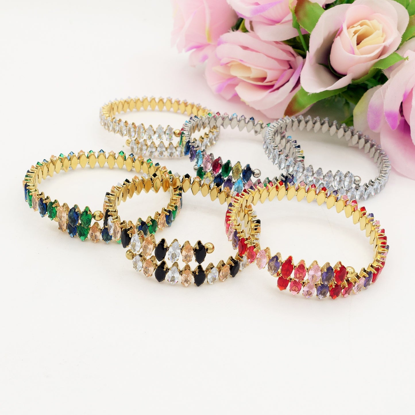 PIPER ~ ACCIAIO INOSSIDABILE - Bracciale rigido contrariè con cubic zirconia