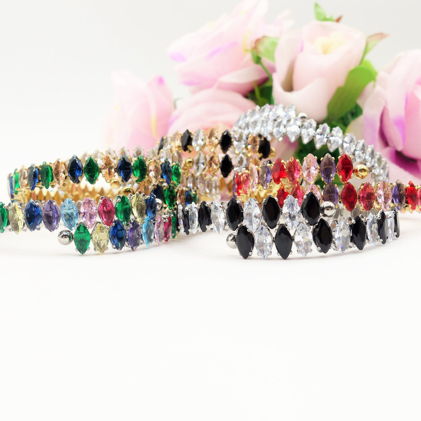 PIPER ~ ACCIAIO INOSSIDABILE - Bracciale rigido contrariè con cubic zirconia