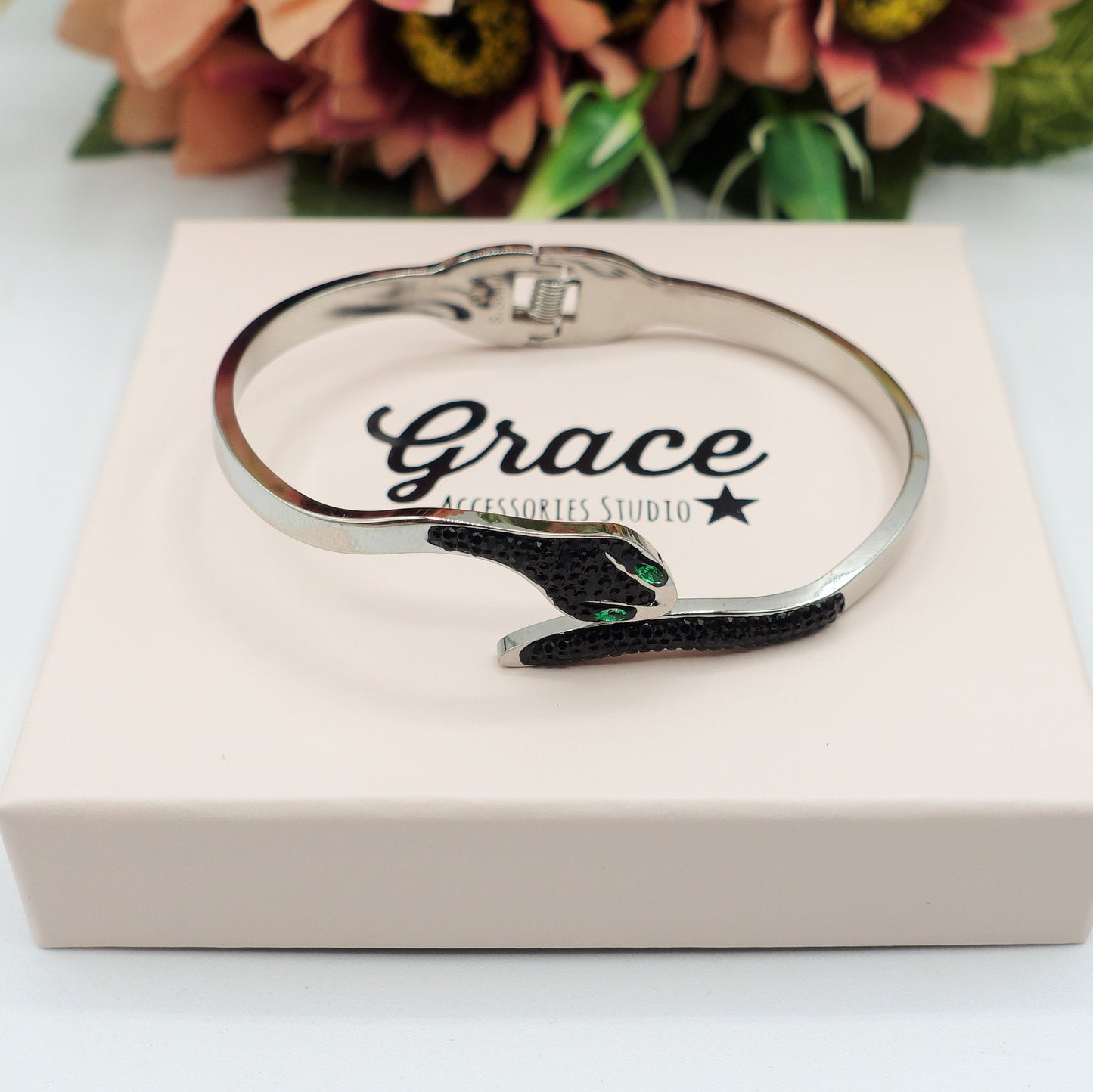 REA~ Acciaio Inossidabile - Bracciale a serpente con cubic zirconia