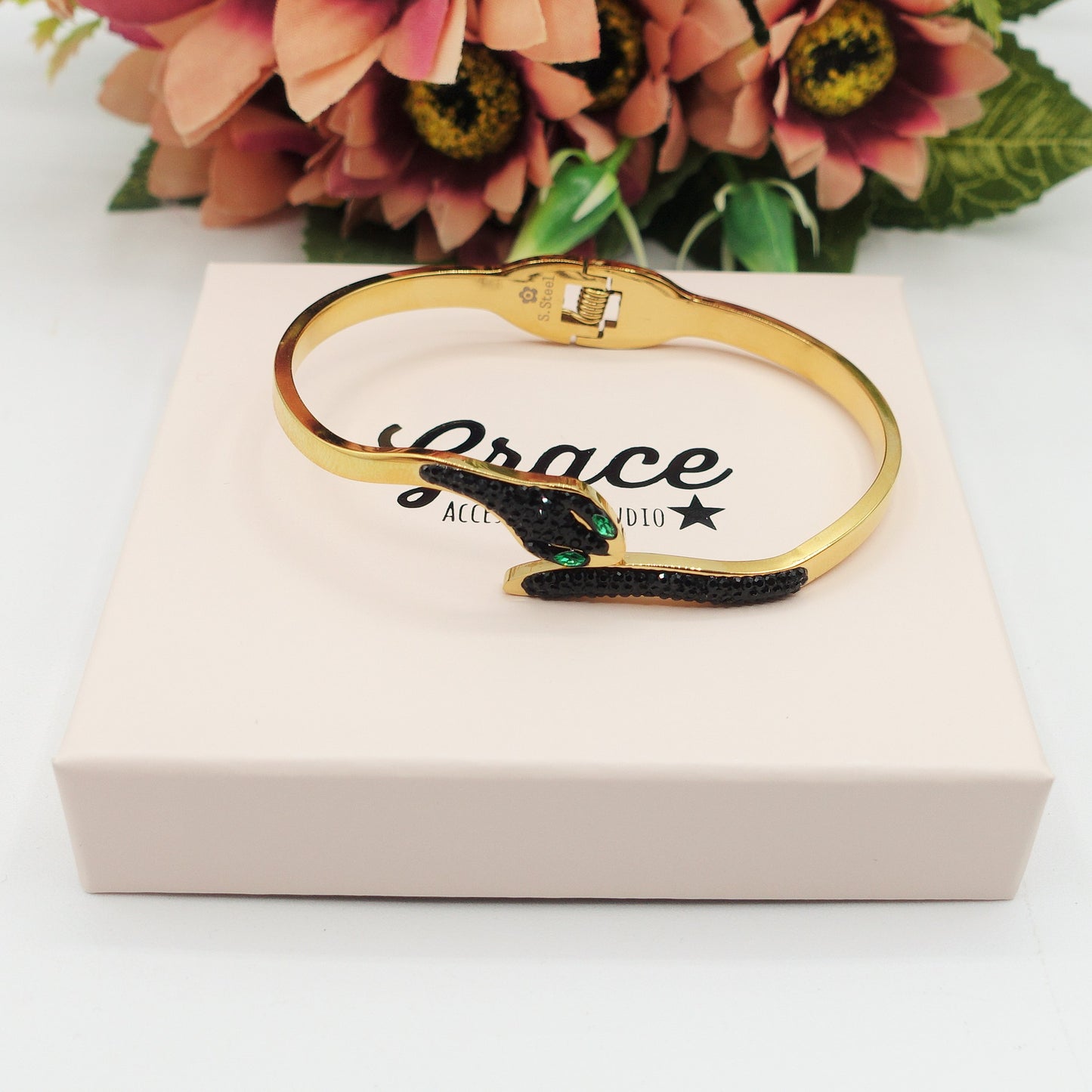 REA~ Acciaio Inossidabile - Bracciale a serpente con cubic zirconia