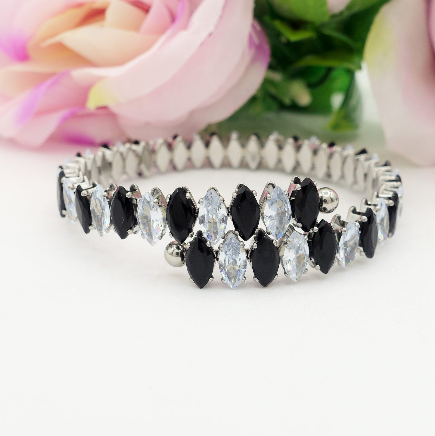 PIPER ~ ACCIAIO INOSSIDABILE - Bracciale rigido contrariè con cubic zirconia