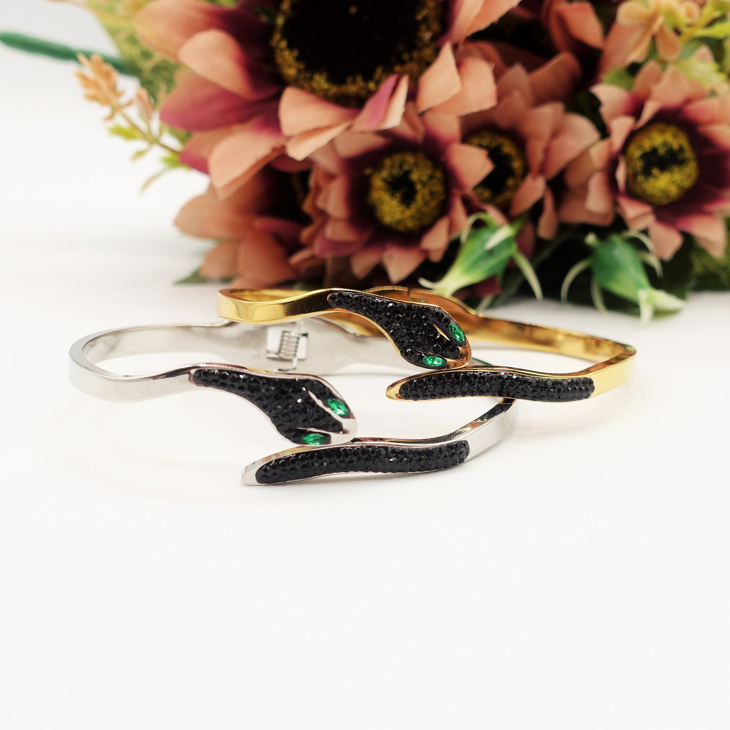 REA~ Acciaio Inossidabile - Bracciale a serpente con cubic zirconia