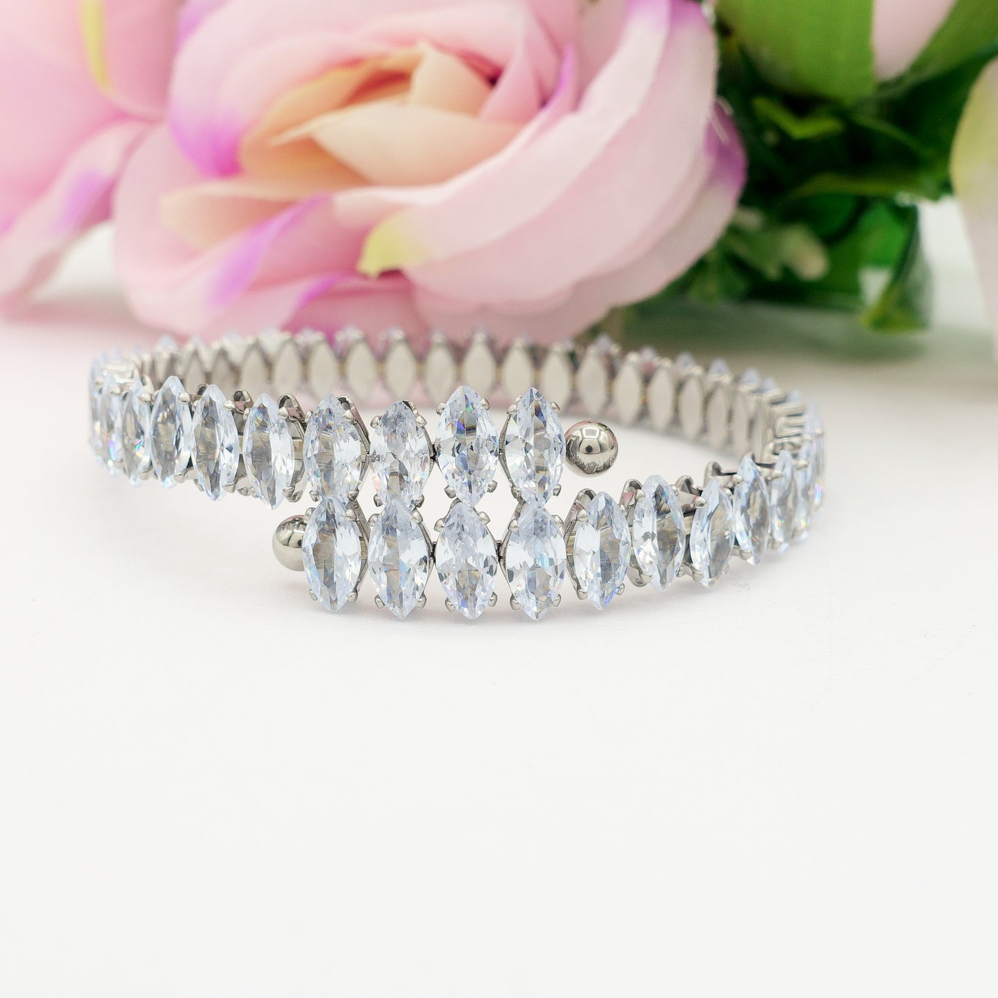 PIPER ~ ACCIAIO INOSSIDABILE - Bracciale rigido contrariè con cubic zirconia
