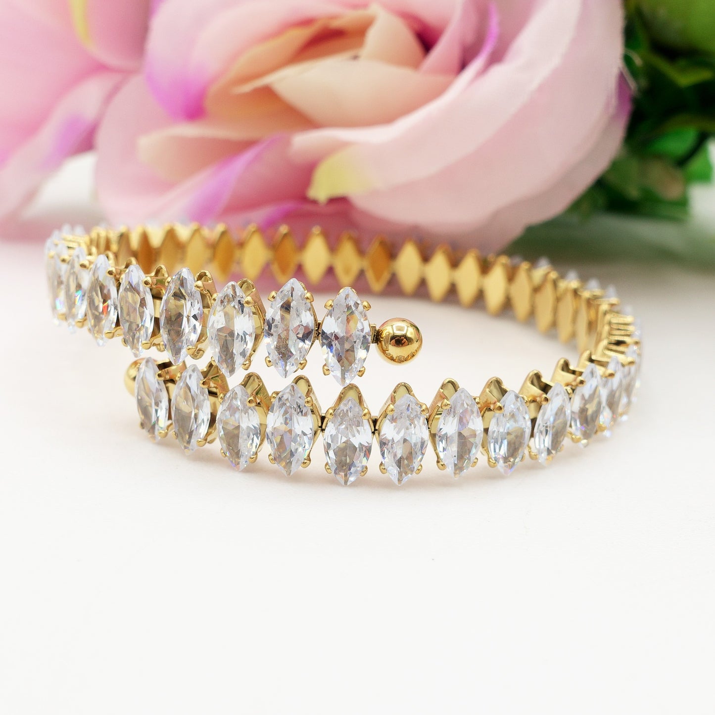 PIPER ~ ACCIAIO INOSSIDABILE - Bracciale rigido contrariè con cubic zirconia