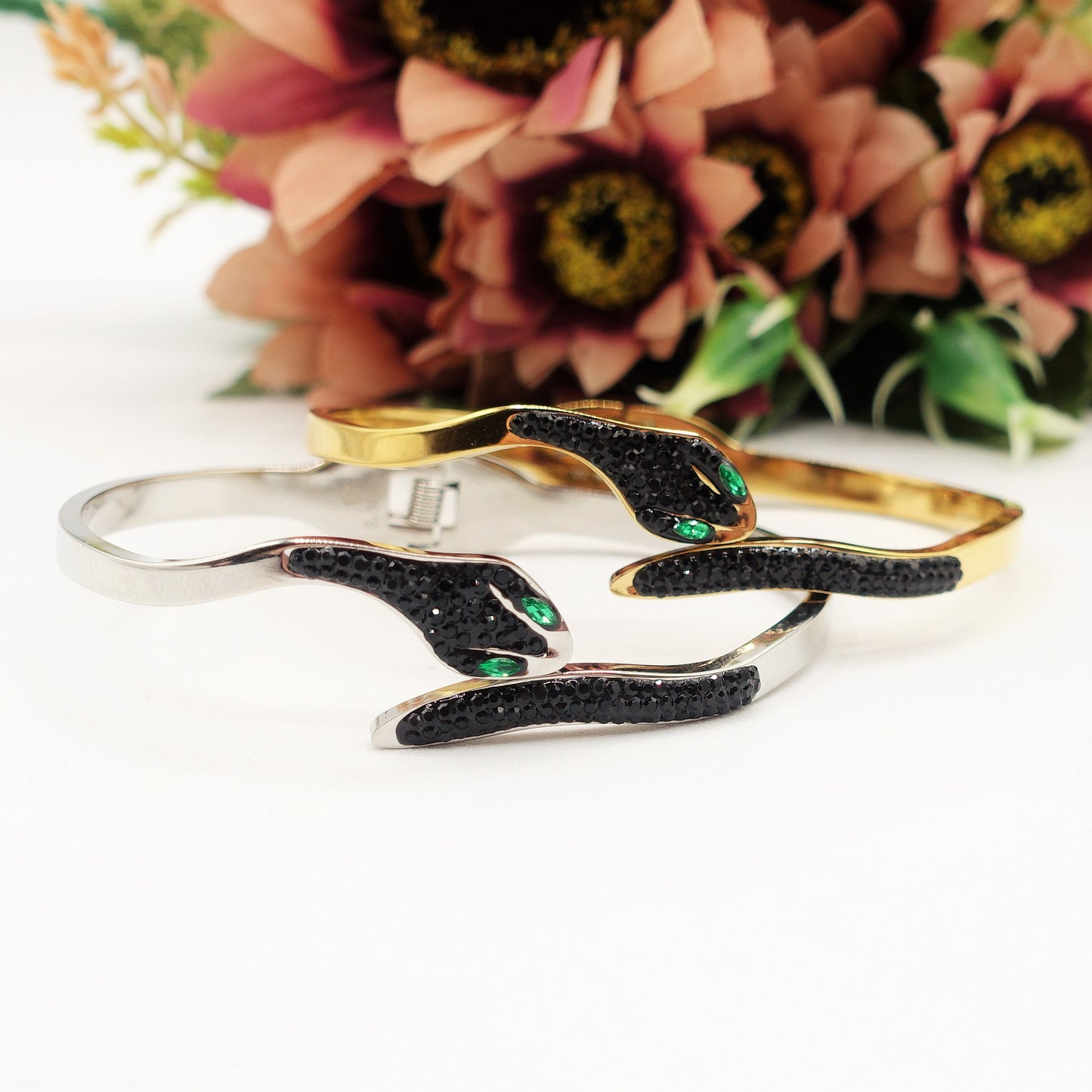 REA~ Acciaio Inossidabile - Bracciale a serpente con cubic zirconia