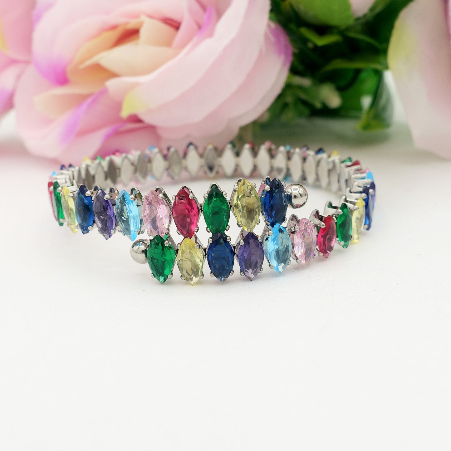 PIPER ~ ACCIAIO INOSSIDABILE - Bracciale rigido contrariè con cubic zirconia