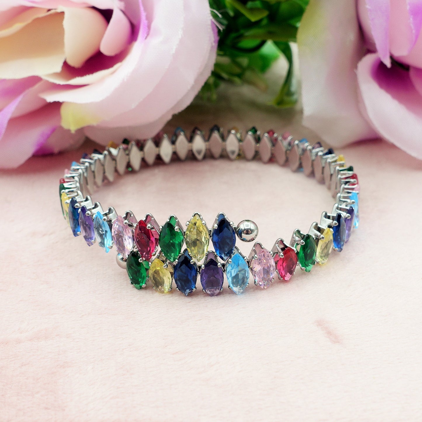 PIPER ~ ACCIAIO INOSSIDABILE - Bracciale rigido contrariè con cubic zirconia