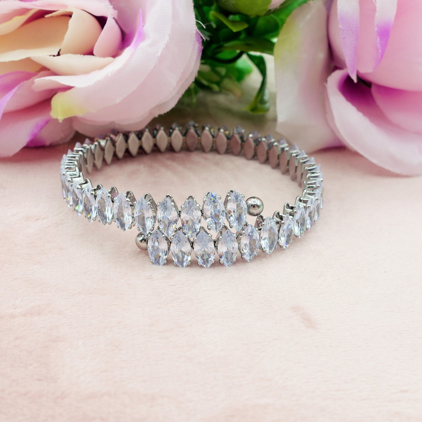 PIPER ~ ACCIAIO INOSSIDABILE - Bracciale rigido contrariè con cubic zirconia
