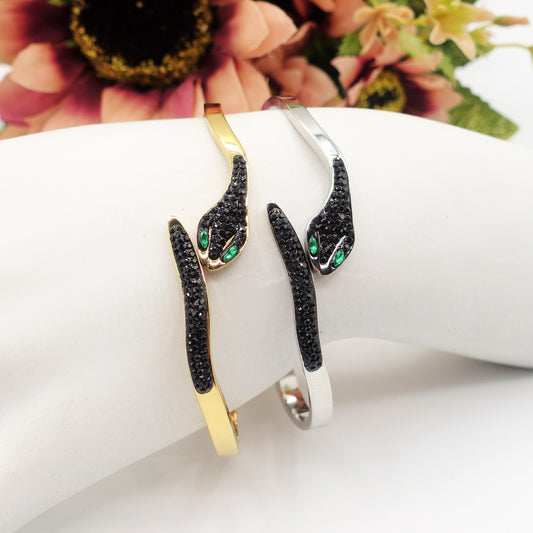 REA~ Acciaio Inossidabile - Bracciale a serpente con cubic zirconia