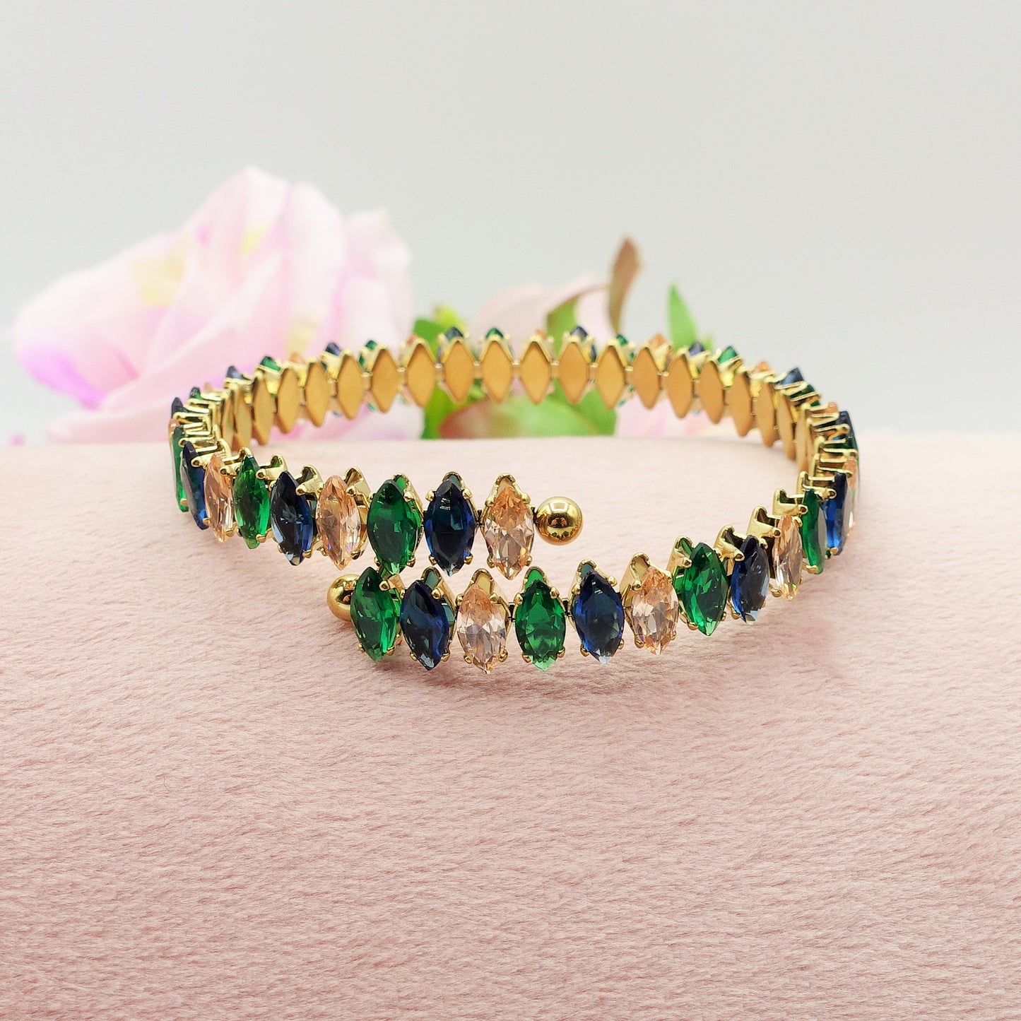 PIPER ~ ACCIAIO INOSSIDABILE - Bracciale rigido contrariè con cubic zirconia