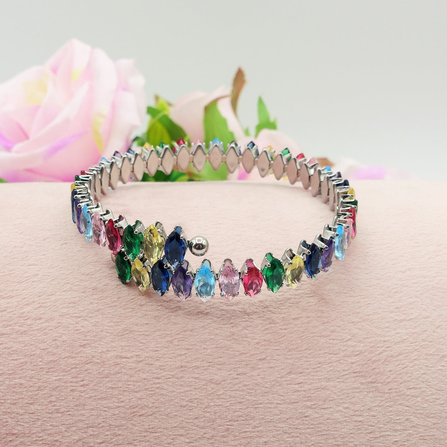 PIPER ~ ACCIAIO INOSSIDABILE - Bracciale rigido contrariè con cubic zirconia
