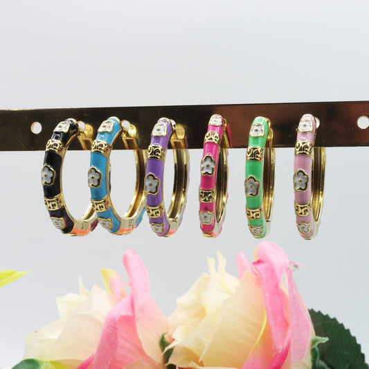 AZALEA - ACCIAIO INOSSIDABILE orecchini a cerchio smaltati