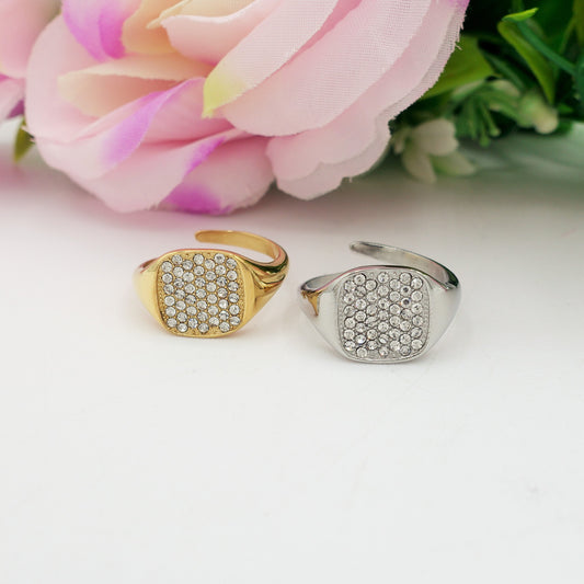 SAHARA ~ Anello chevalier regolabile in ACCIAIO INOSSIDABILE con CUBIC ZIRCONIA