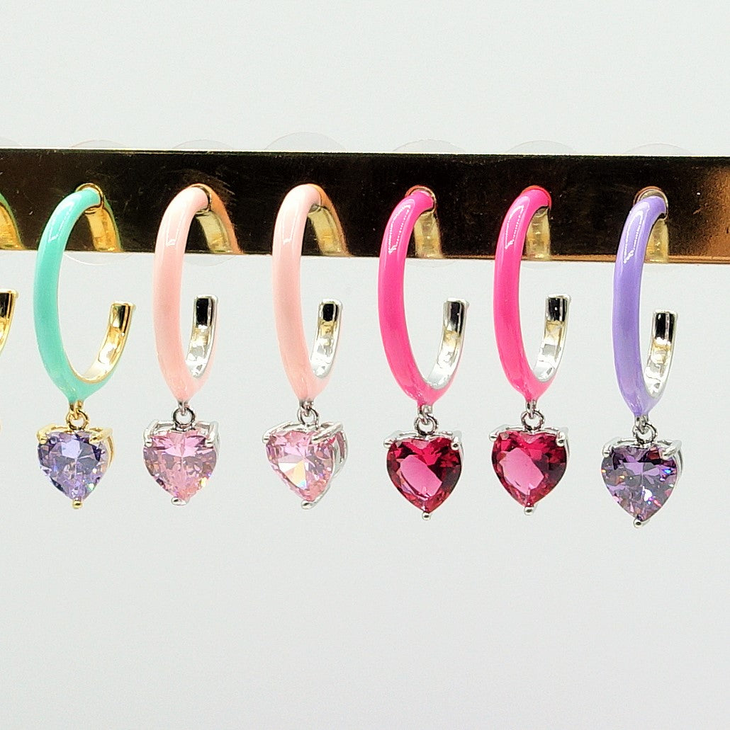 Cherie Fluo hoops- Orecchini a cerchio smaltati con cuore colorato