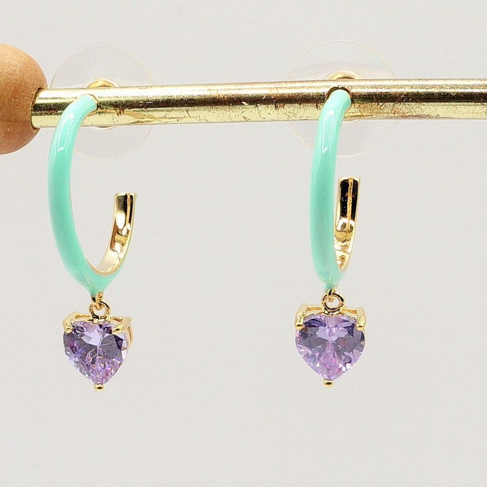 Cherie Fluo hoops- Orecchini a cerchio smaltati con cuore colorato