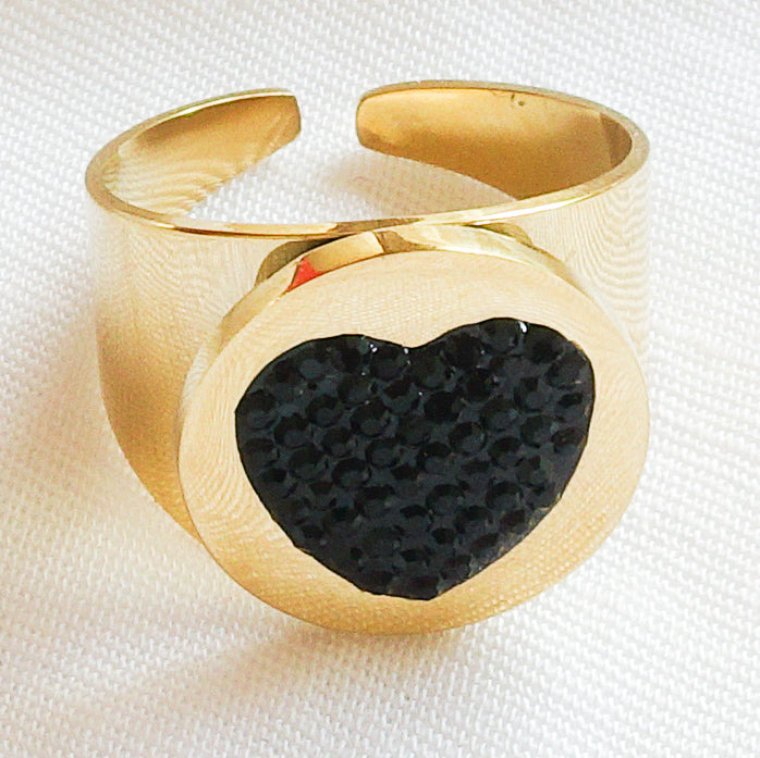 GEMMA ~ chevalier Stainless Steel heart ring-Adjustable size