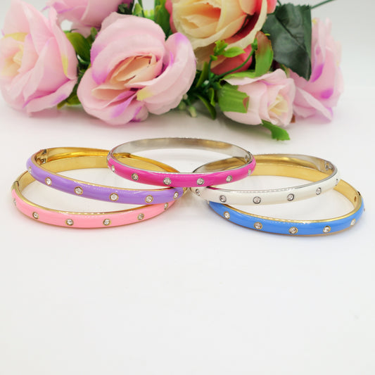 RIO ~ Acciaio Inossidabile - Bracciale manetta smaltato con cubic zirconia