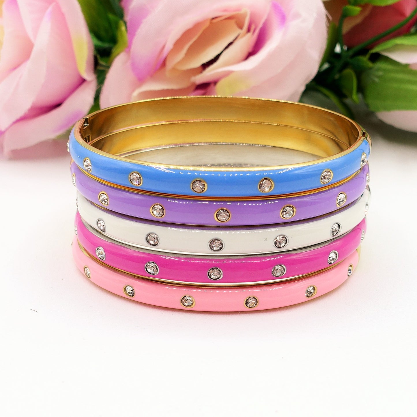 RIO ~ Acciaio Inossidabile - Bracciale manetta smaltato con cubic zirconia