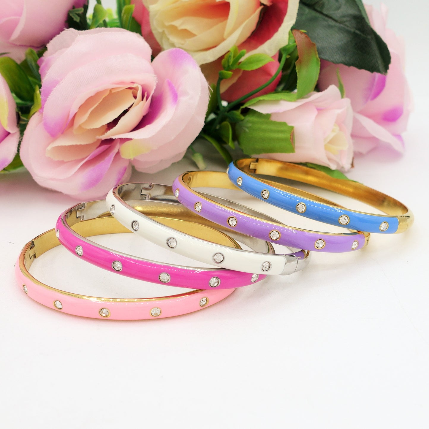 RIO ~ Acciaio Inossidabile - Bracciale manetta smaltato con cubic zirconia