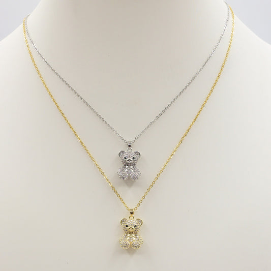 PADDINGTON - ACCIAIO INOSSIDABILE- collana con pendente orsetto in cubic zirconia