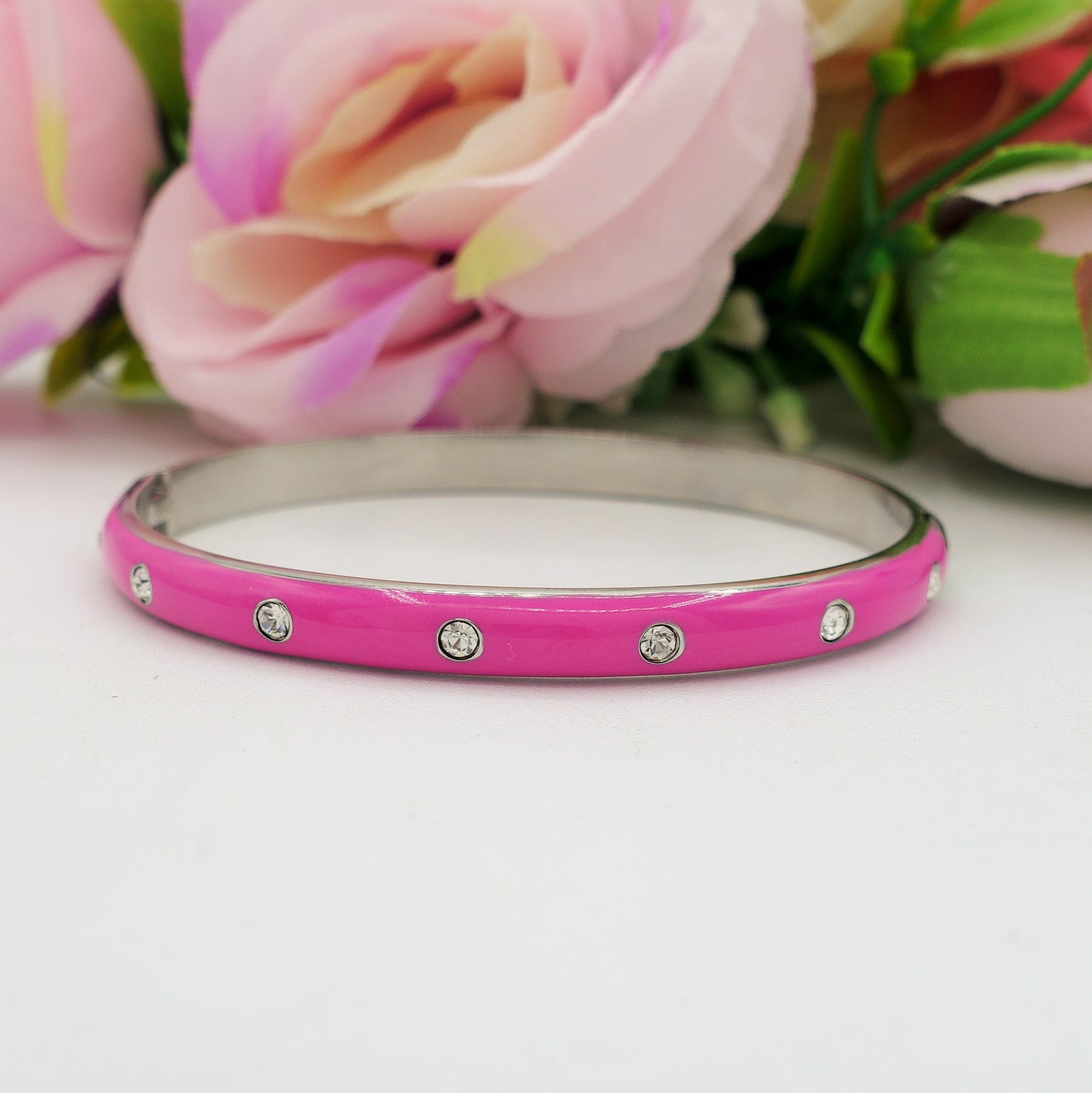 RIO ~ Acciaio Inossidabile - Bracciale manetta smaltato con cubic zirconia