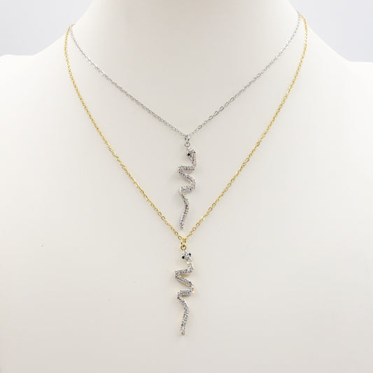 MAGNESIA - ACCIAIO INOSSIDABILE- collana con pendente serpente in cubic zirconia