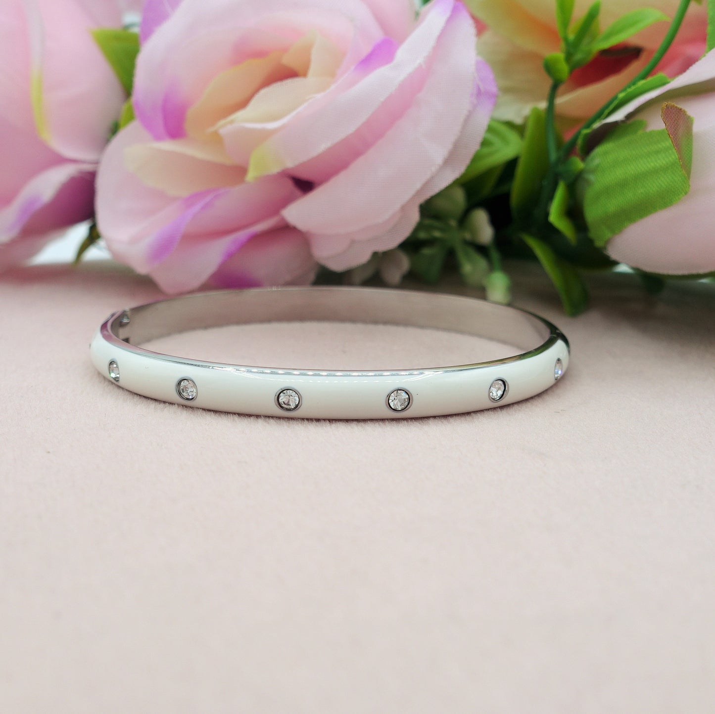 RIO ~ Acciaio Inossidabile - Bracciale manetta smaltato con cubic zirconia