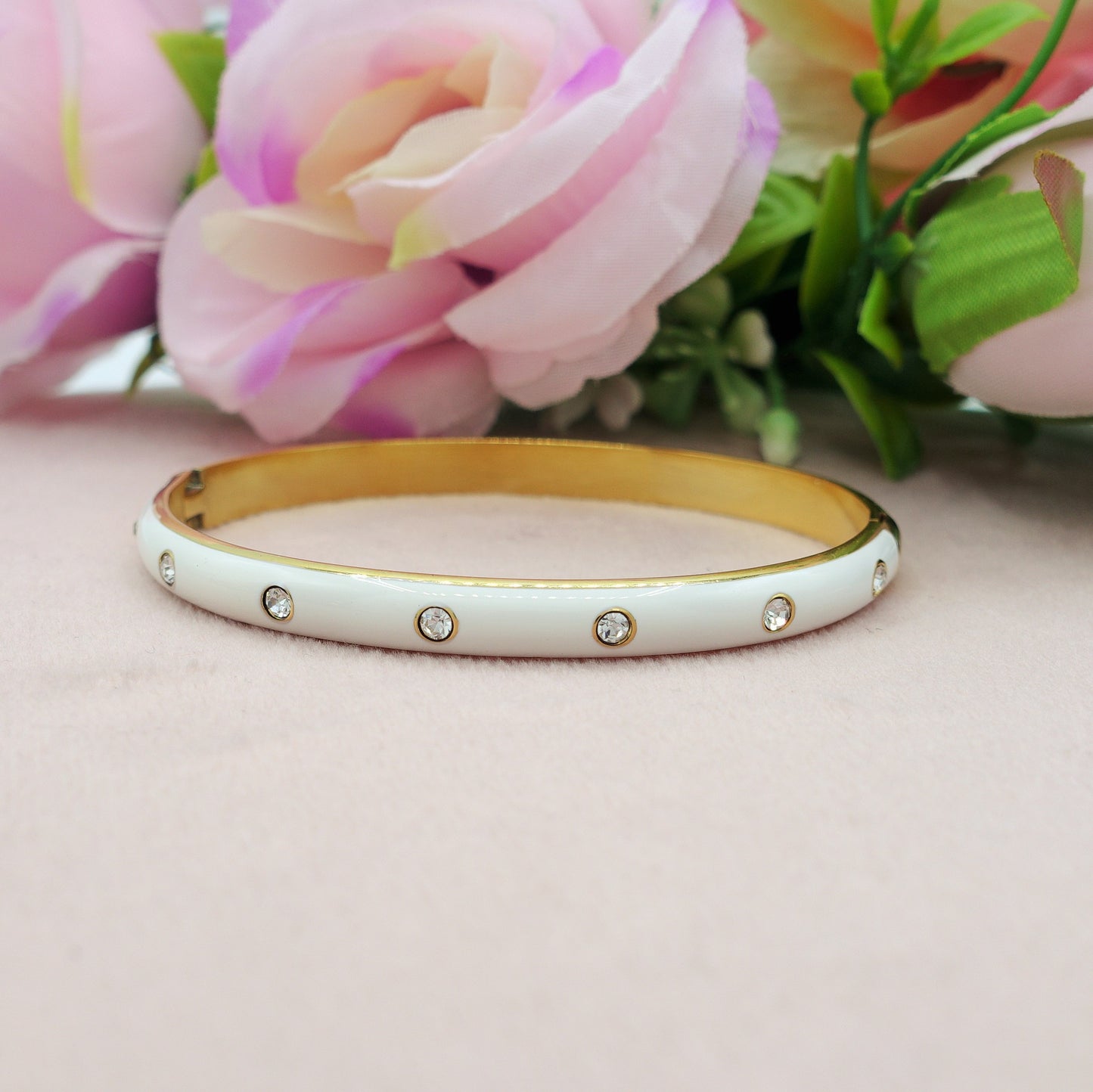 RIO ~ Acciaio Inossidabile - Bracciale manetta smaltato con cubic zirconia