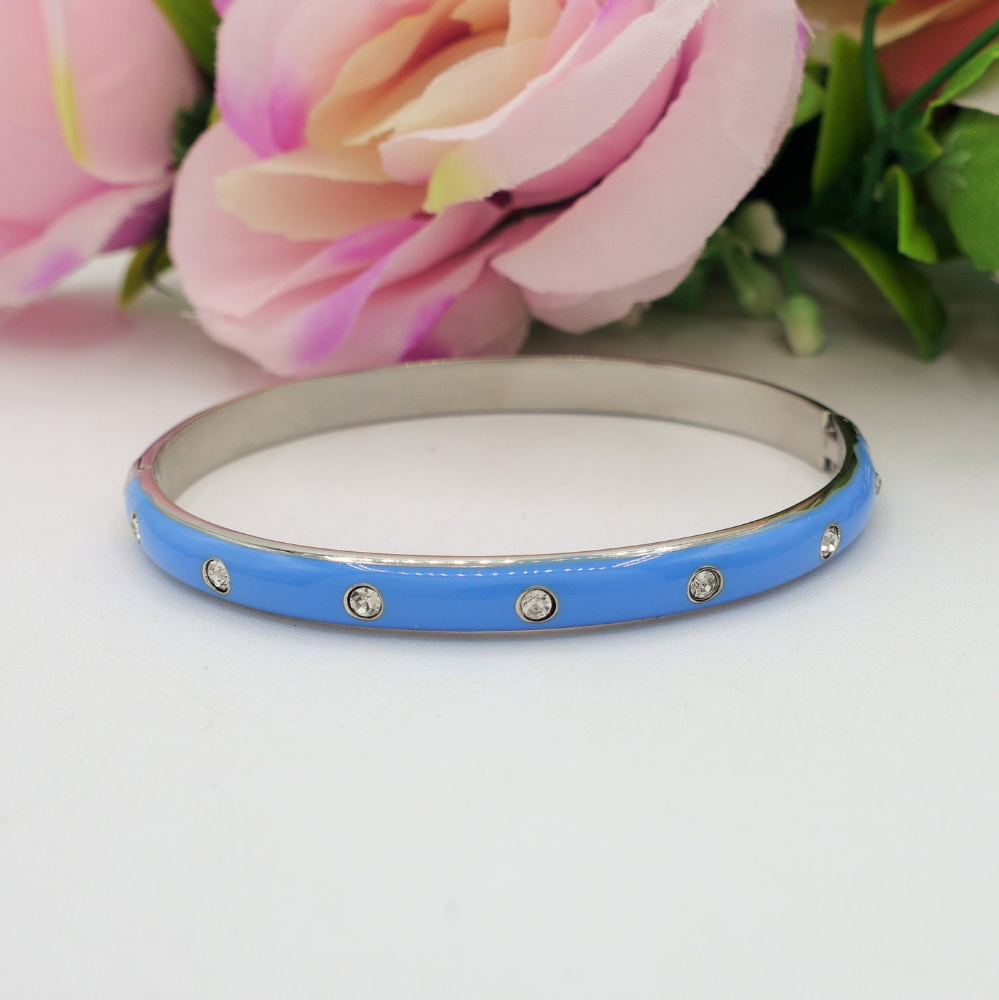 RIO ~ Acciaio Inossidabile - Bracciale manetta smaltato con cubic zirconia