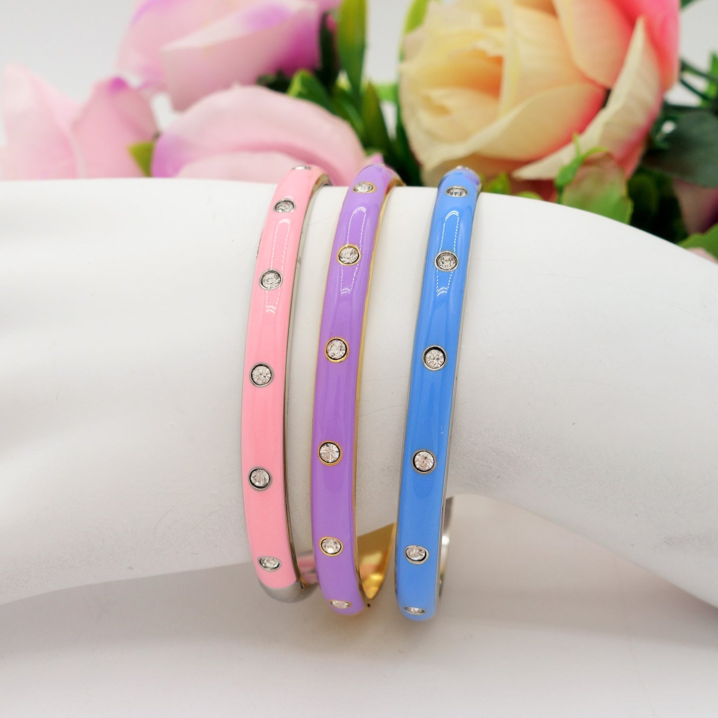 RIO ~ Acciaio Inossidabile - Bracciale manetta smaltato con cubic zirconia