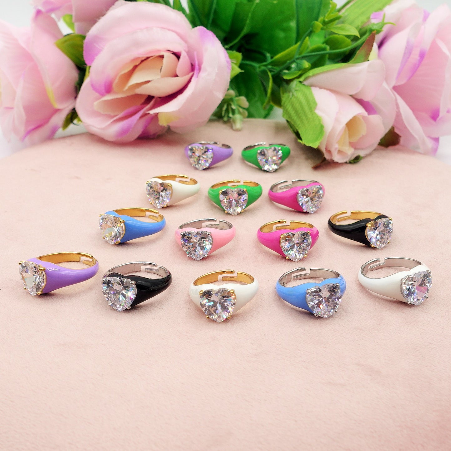 ISABELLE FLUO ~ Anello in ACCIAIO INOSSIDABILE smaltato con CUBIC ZIRCONIA