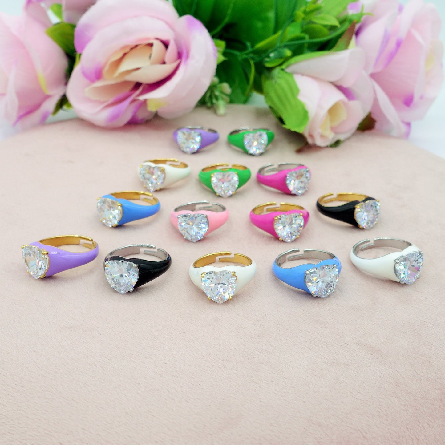 ISABELLE FLUO ~ Anello in ACCIAIO INOSSIDABILE smaltato con CUBIC ZIRCONIA