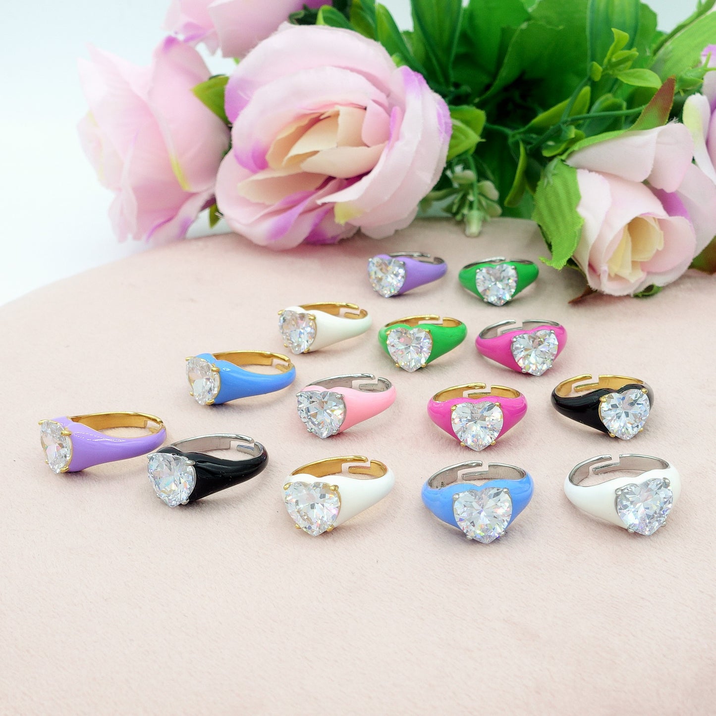 ISABELLE FLUO ~ Anello in ACCIAIO INOSSIDABILE smaltato con CUBIC ZIRCONIA