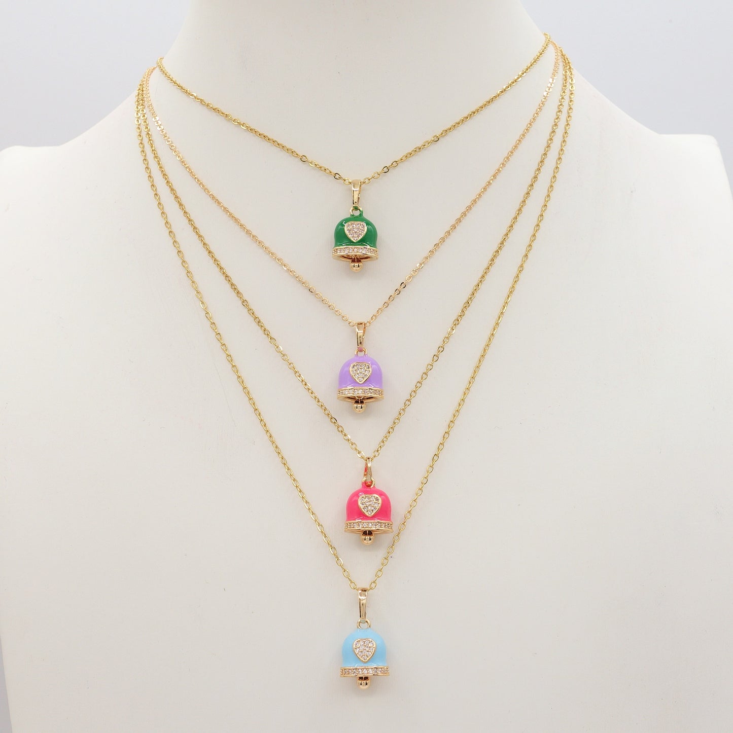 TINKERBELL RAINBOW - ACCIAIO INOSSIDABILE- Collana con pendente campanella smaltata e cubic zirconia