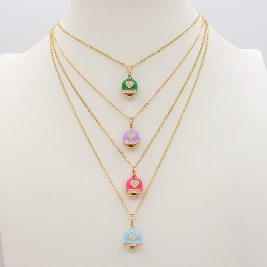 TINKERBELL RAINBOW - ACCIAIO INOSSIDABILE- Collana con pendente campanella smaltata e cubic zirconia