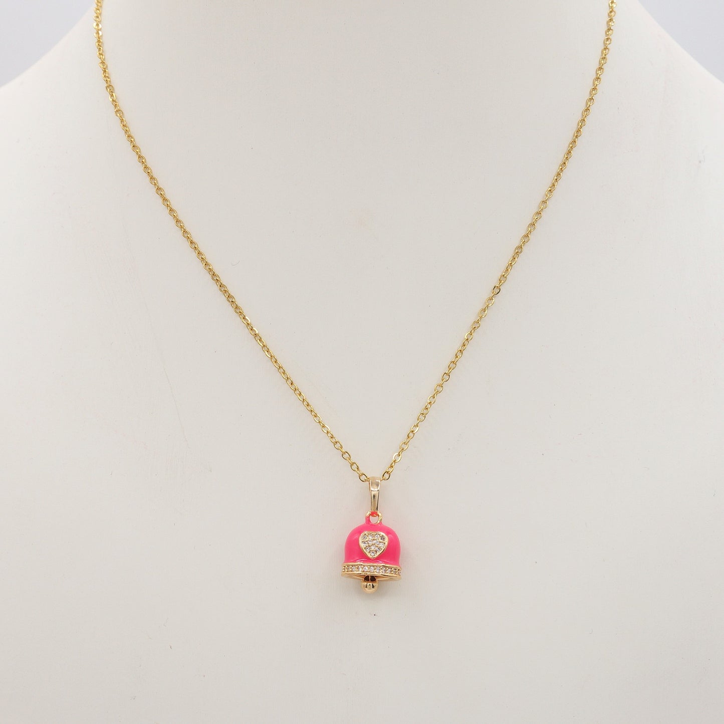 TINKERBELL RAINBOW - ACCIAIO INOSSIDABILE- Collana con pendente campanella smaltata e cubic zirconia