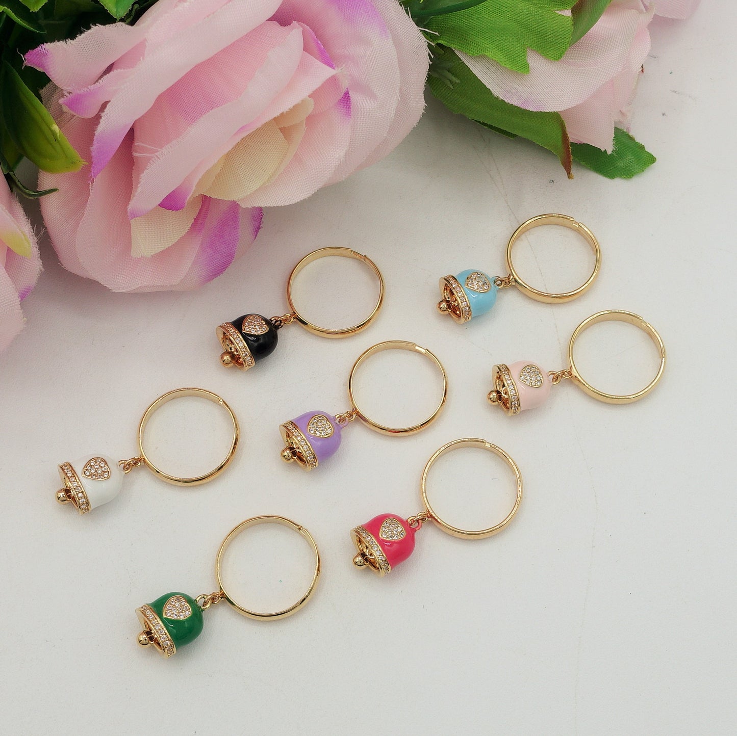 TINKERBELL RAINBOW - Anello a campanella con Cubic Zirconia a forma di cuore