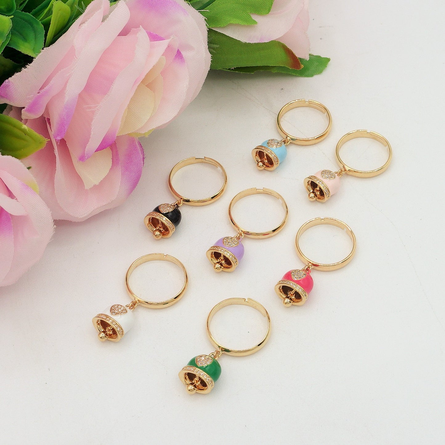 TINKERBELL RAINBOW - Anello a campanella con Cubic Zirconia a forma di cuore