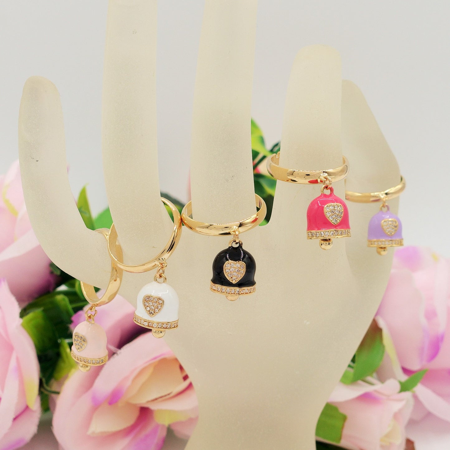TINKERBELL RAINBOW - Anello a campanella con Cubic Zirconia a forma di cuore