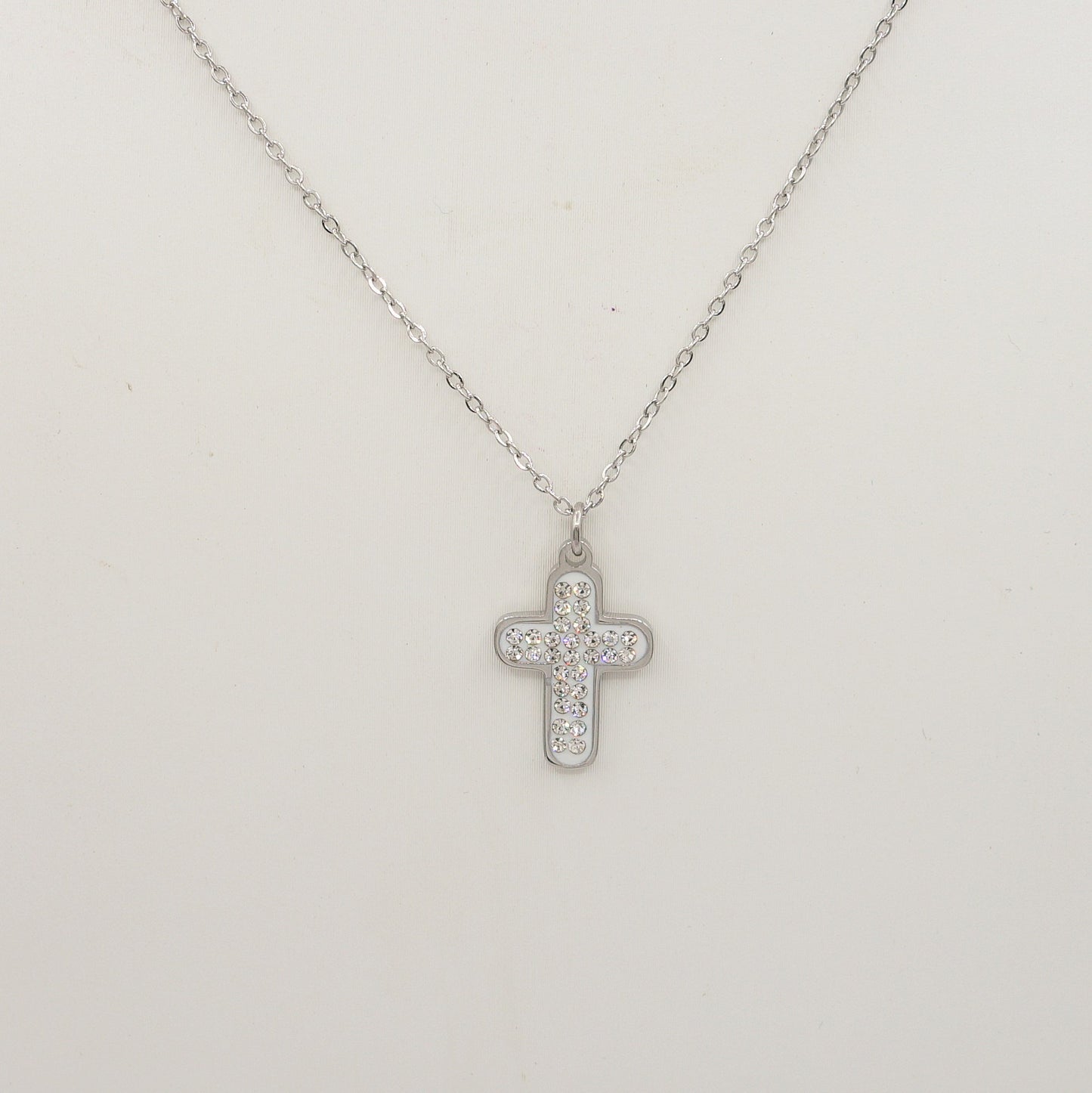 ODETTE ~ 2 in 1 Collana in ACCIAIO INOSSIDABILE doppia con croce e cristalli