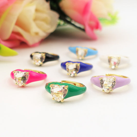 ISABELLE FLUO SMALL ~ Anello a cuore Smaltato con Cubic Zirconia- Regolabile