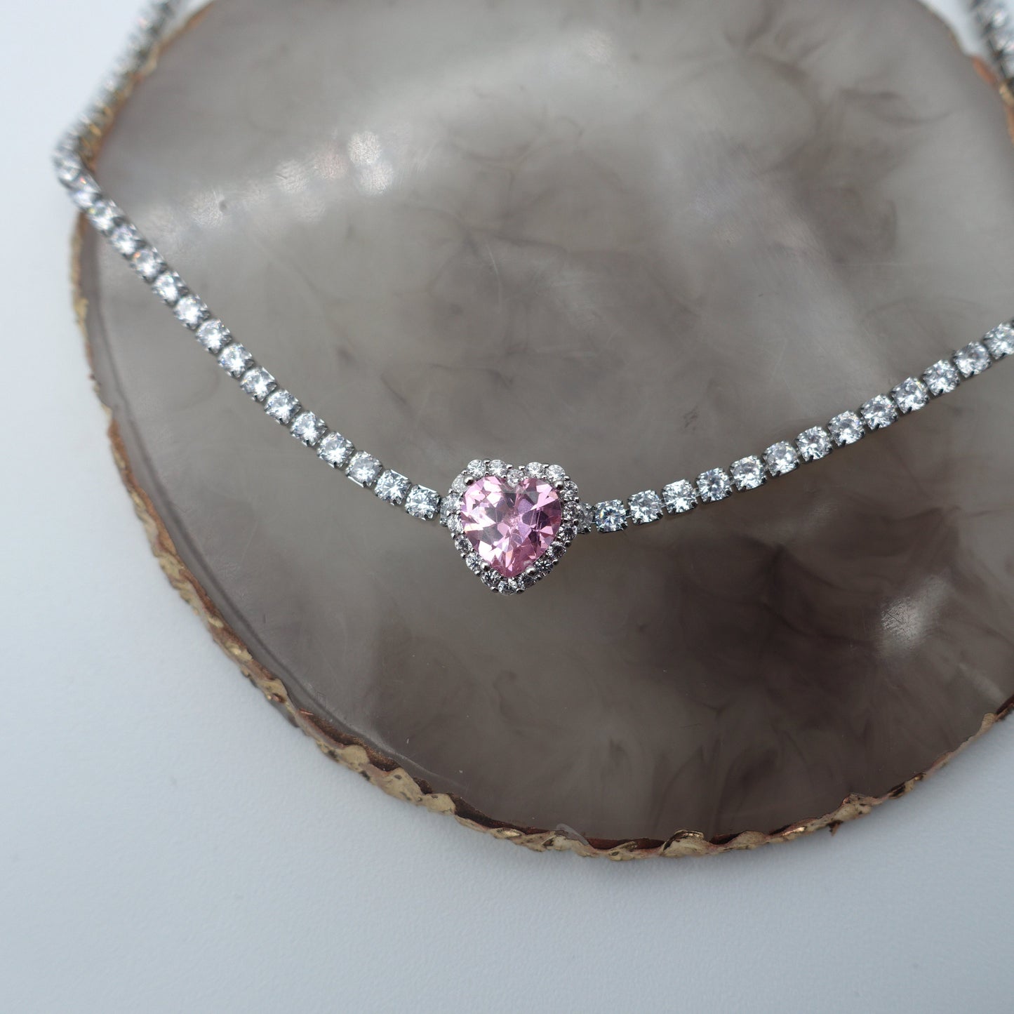 DIANA ~ CHUNKY- Collana Girocollo tennis con cuore in Cubic Zirconia