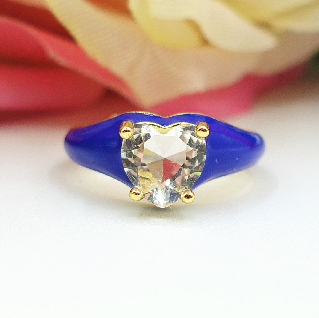 ISABELLE FLUO SMALL ~ Anello a cuore Smaltato con Cubic Zirconia- Regolabile