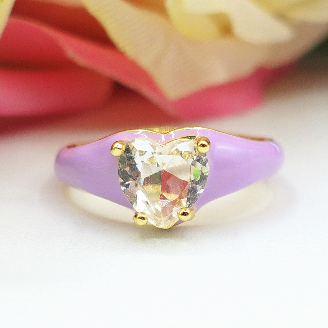 ISABELLE FLUO SMALL ~ Anello a cuore Smaltato con Cubic Zirconia- Regolabile