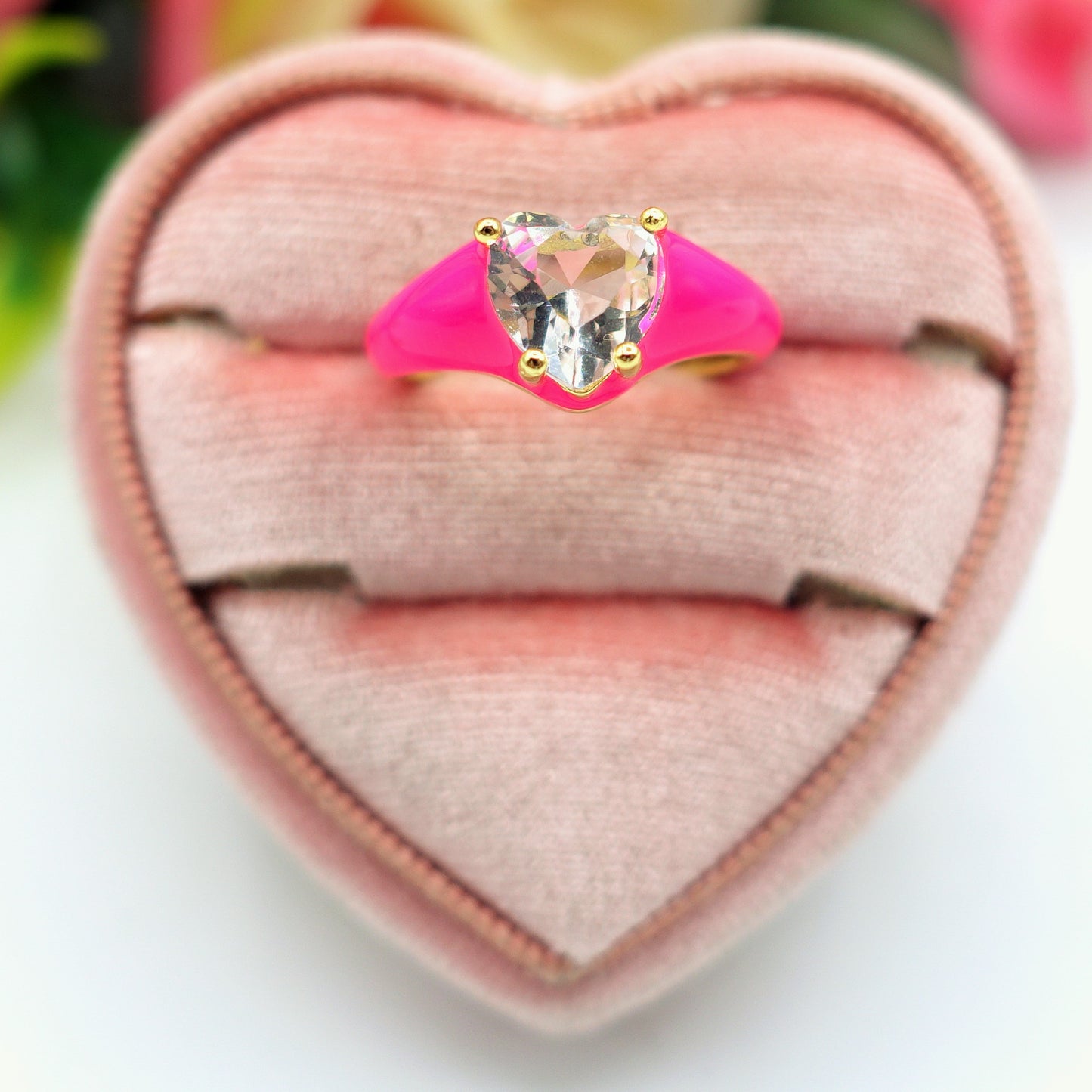 ISABELLE FLUO SMALL ~ Anello a cuore Smaltato con Cubic Zirconia- Regolabile