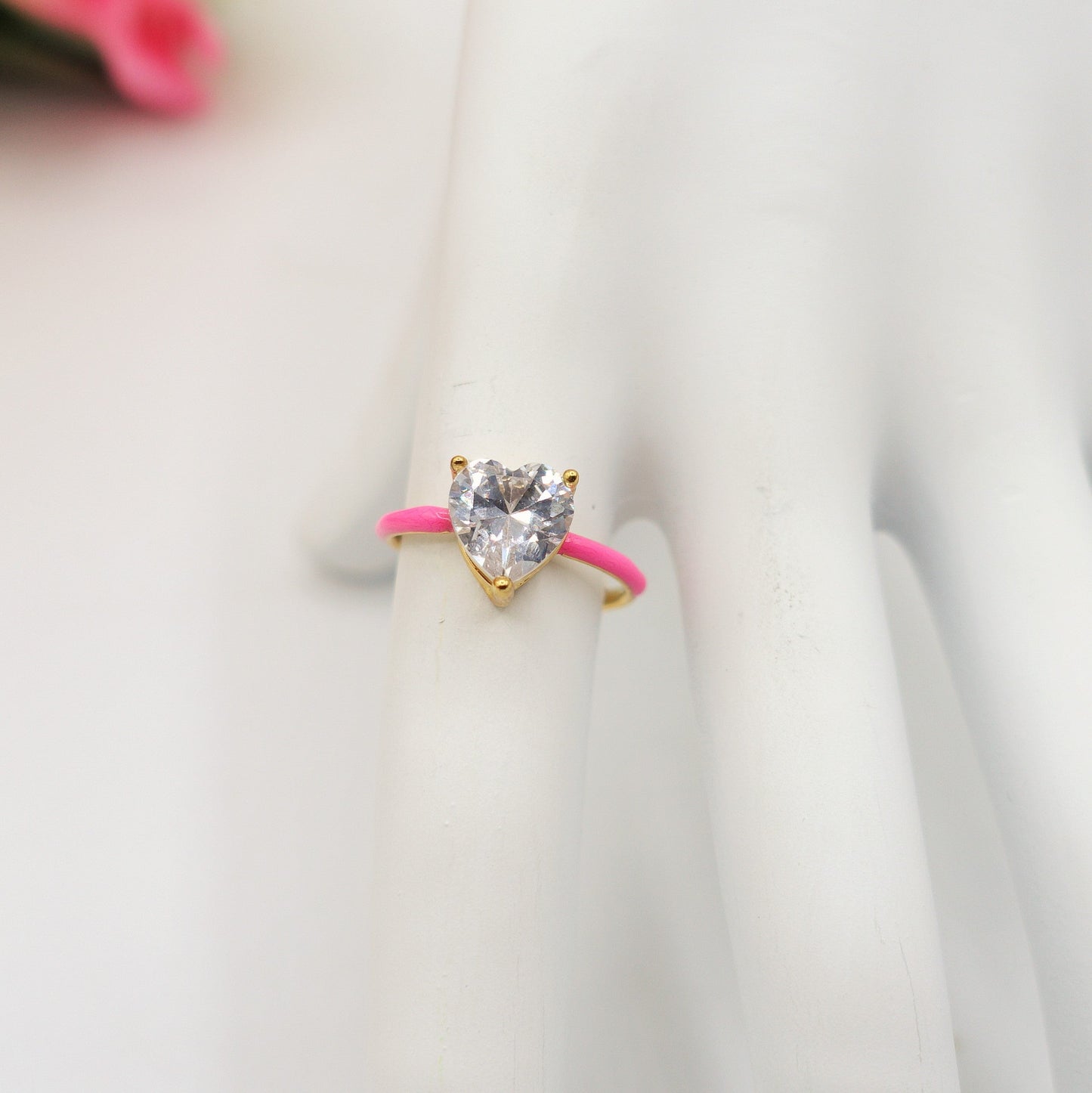 JADE FLUO ~Anello Smaltato ACCIAIO Inossidabile con cuore in zircone